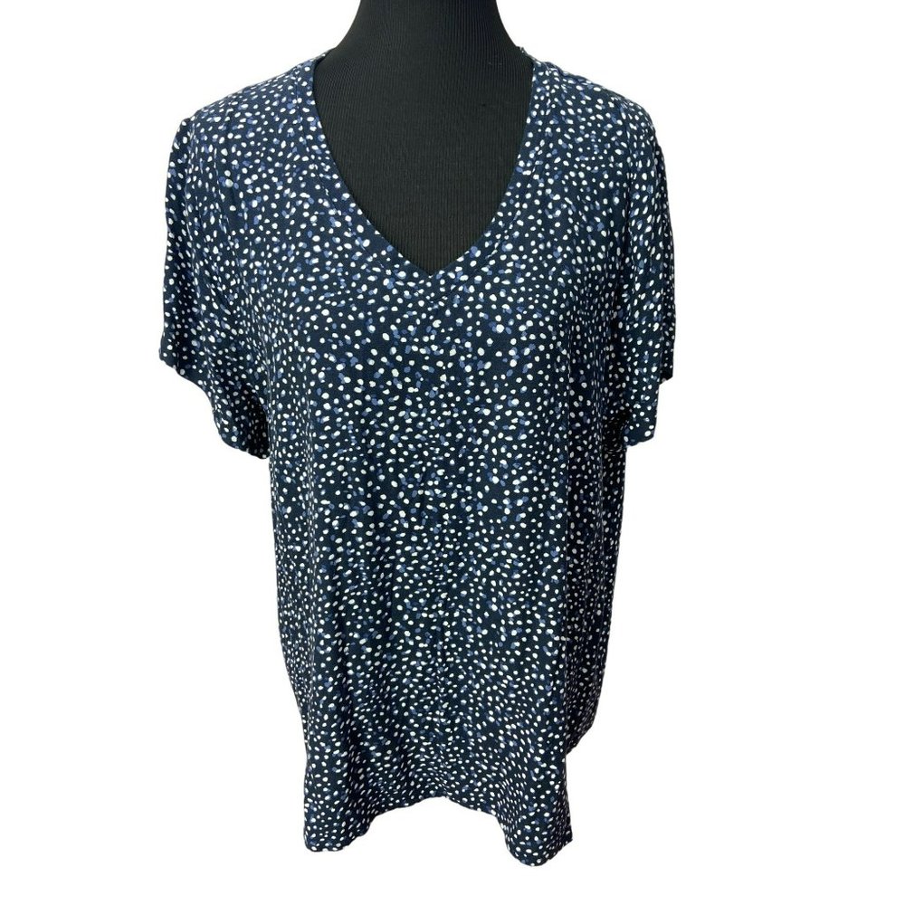 Side stitch womens blue polka dot hi low Blouse Size Large